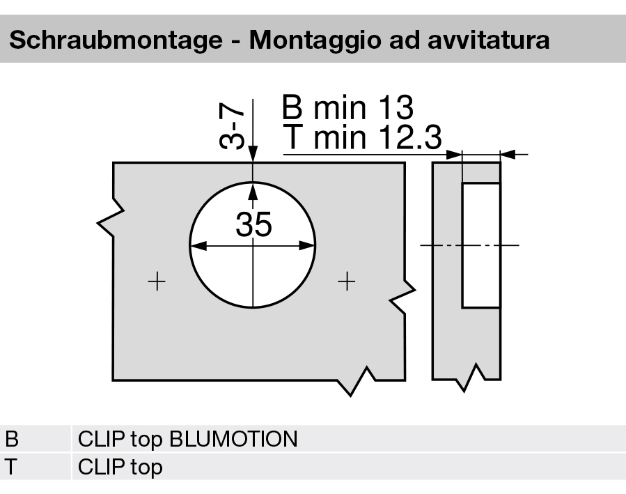 30° III-Winkelscharnier max. aufschlagend CLIP top, Inserta, Blumotion, 95° (+30°)