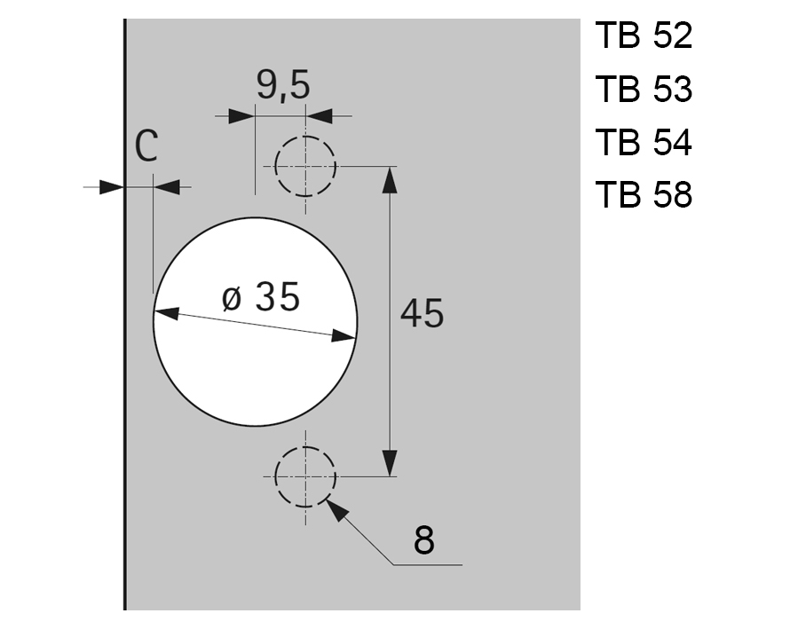 95°-Scharnier Sensys 8631i für dicke Türen, Schnellmontage TH 54 Flash, Eck, Silent System, 95° (Profil)