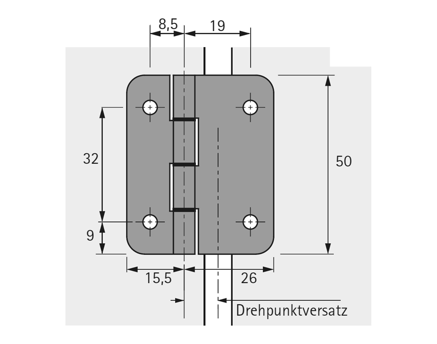 Cerniera a perno in ferro dritto con piastra per mobili 50 mm B0373 •  Maniglie Design